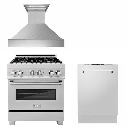 ZLINE 30 in. Kitchen Package with DuraSnow Stainless Dual Fuel Range, Ducted Vent Range Hood and Dishwasher (3KP-RASRH30-DW)