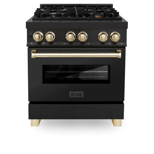 ZLINE Autograph Edition 30" 4.0 cu. ft. Dual Fuel Range with Gas Stove and Electric Oven in Black Stainless Steel with Accents (RABZ-30)