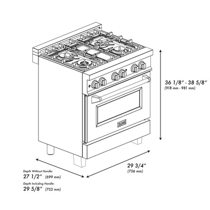 ZLINE 30 in. 4.0 cu. ft. Dual Fuel Range with Gas Stove and Electric Oven in All DuraSnow Stainless Steel with Color Door Options (RAS-SN-30)