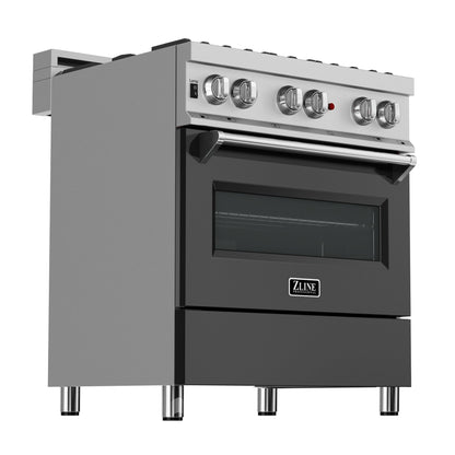 ZLINE 30 in. 4.0 cu. ft. Dual Fuel Range with Gas Stove and Electric Oven in All DuraSnow Stainless Steel with Color Door Options (RAS-SN-30)