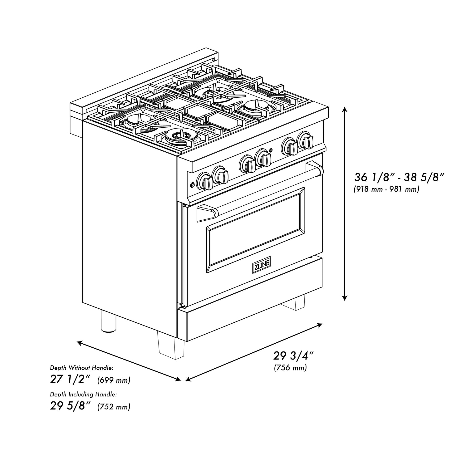 ZLINE 30 in. 4.0 cu. ft. Dual Fuel Range with Gas Stove and Electric Oven in All DuraSnow Stainless Steel with Color Door Options (RAS-SN-30)