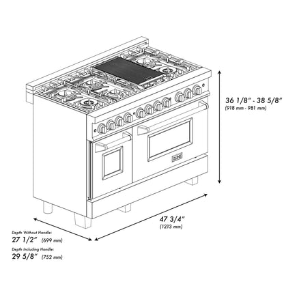 ZLINE 48 in. 6.0 cu. ft. Legacy Dual Fuel Range with 7 Burner Gas Cooktop and 2 Electric Ovens in Stainless Steel