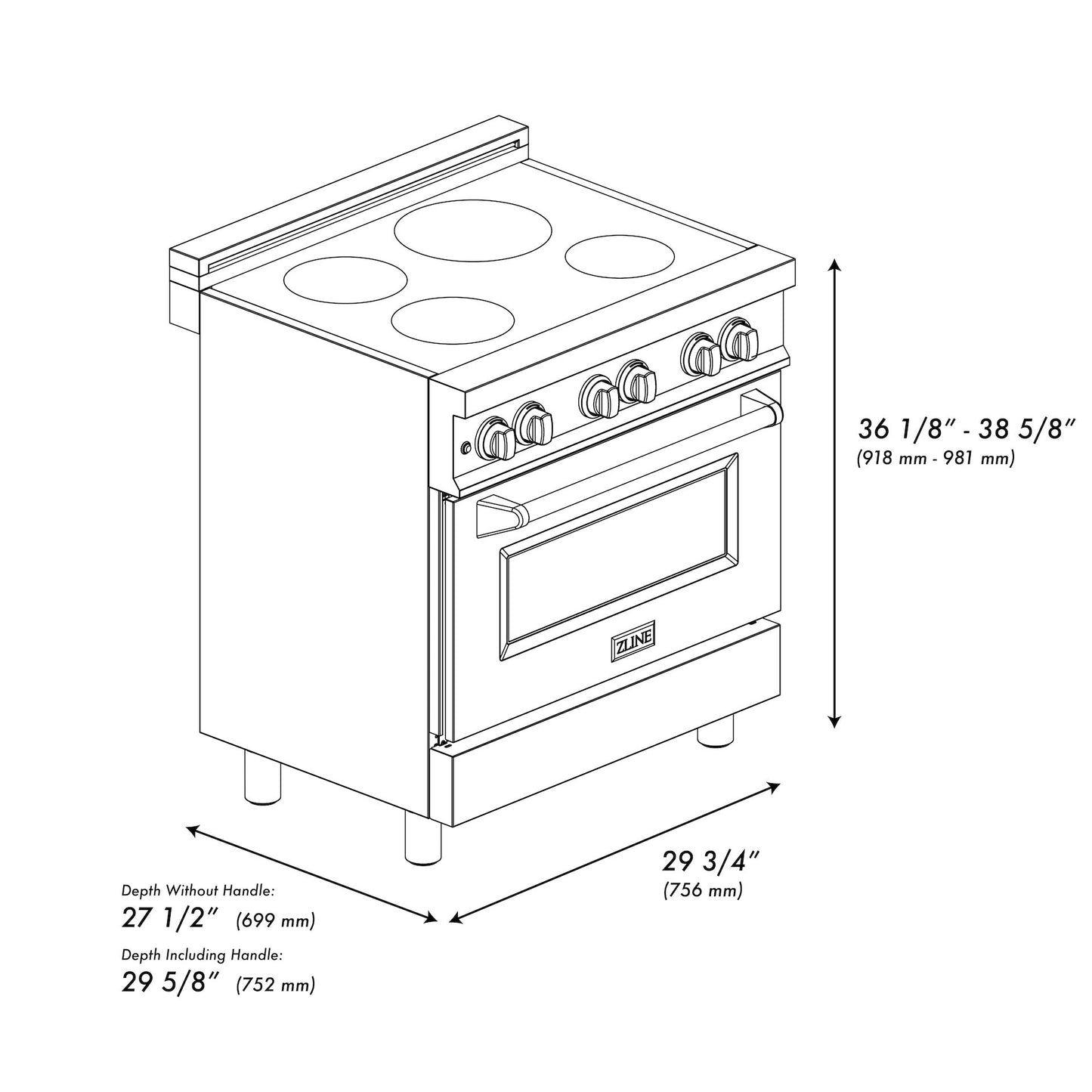 ZLINE 30 in. 4.0 cu. ft. Legacy Induction Range with 4 Element Cooktop and Electric Oven