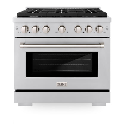 ZLINE 36 in. 5.2 cu. ft. Paramount Gas Range with 6 Burner Cooktop and Convection Gas Oven in Stainless Steel (SGR36)