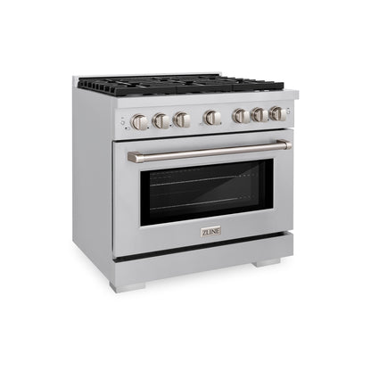 ZLINE 36 in. 5.2 cu. ft. Paramount Gas Range with 6 Burner Cooktop and Convection Gas Oven in Stainless Steel (SGR36)